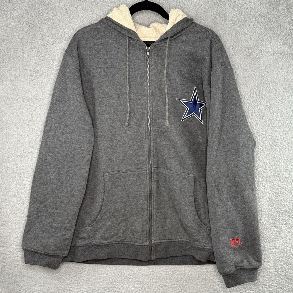 Dallas Cowboys VTG NFL Pro Line‎ Gray Thick Full Zip Sherpa Lined Hoodie Size XL